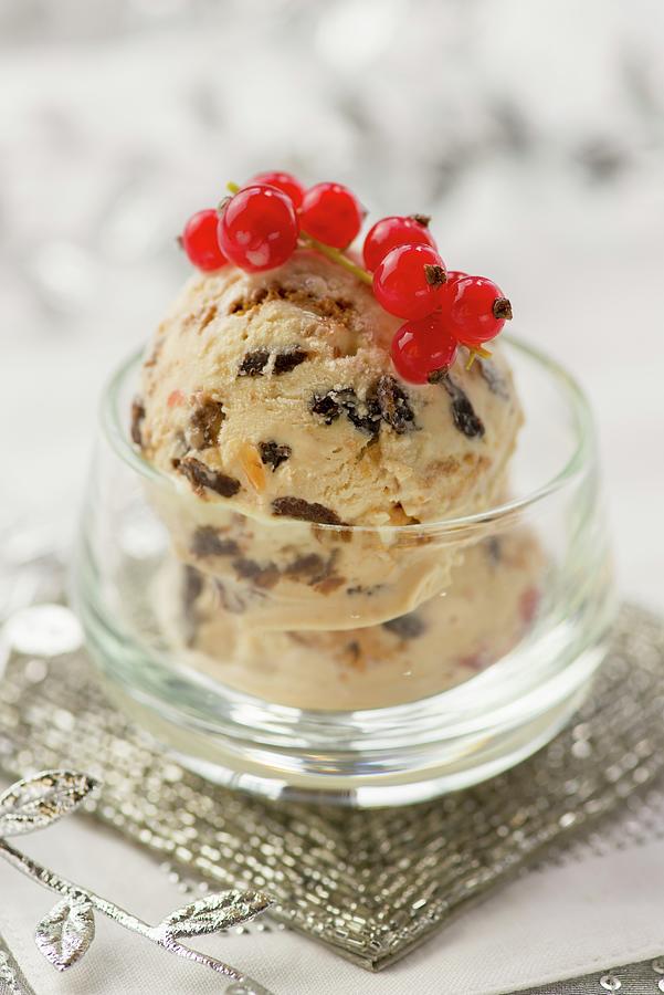 Rum Ice Cream With Mincemeat And Redcurrants For Christmas Photograph by Jonathan Short