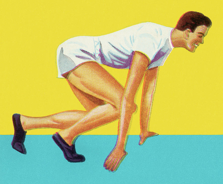 Sports Drawing - Runner in Starting Position by CSA Images