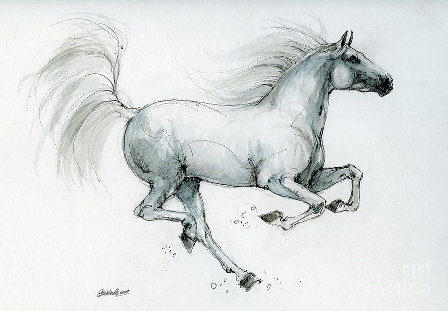 Running horse 2019 09 06 Drawing by Angel Ciesniarska