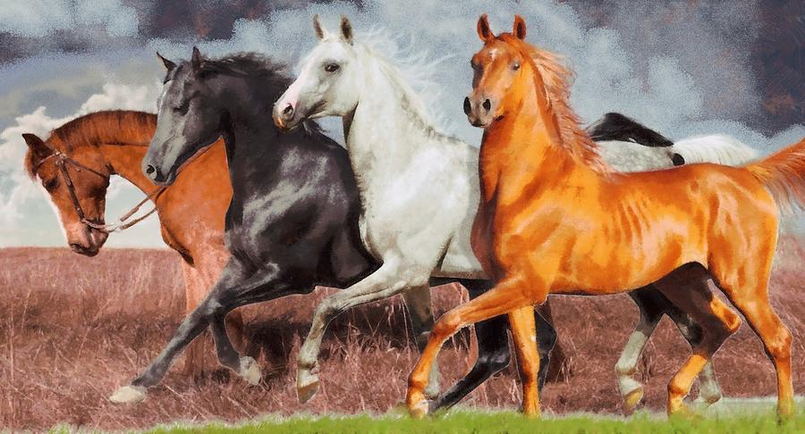 Horse Digital Art - Running Horses by Karim Alhalabi