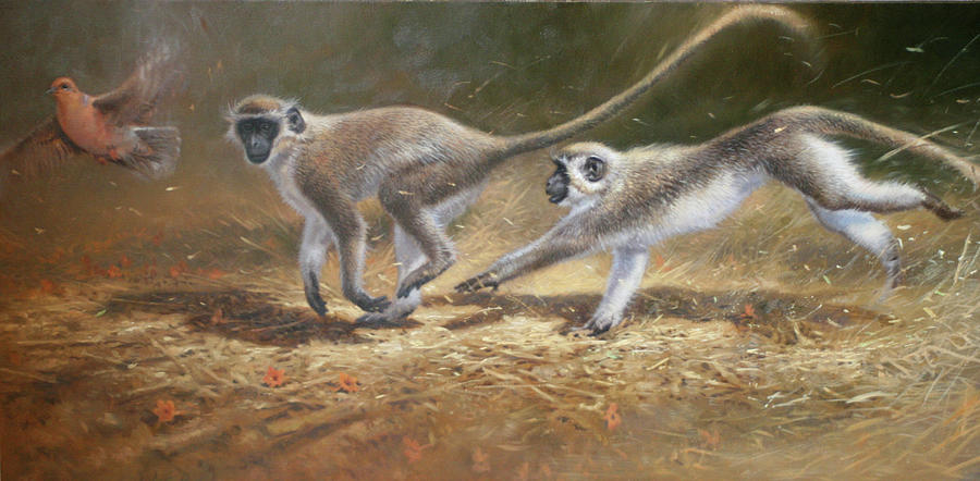 Jungle Painting - Running Monks by Michael Jackson
