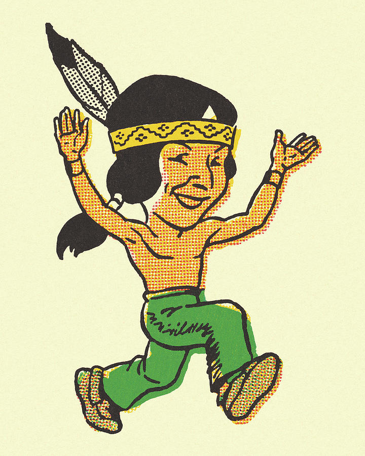 Vintage Drawing - Running Native American by CSA Images