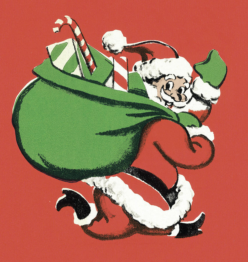 Christmas Drawing - Running Santa by CSA Images