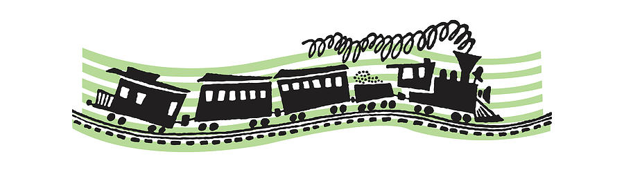 Transportation Drawing - Running Train on Railroad by CSA Images