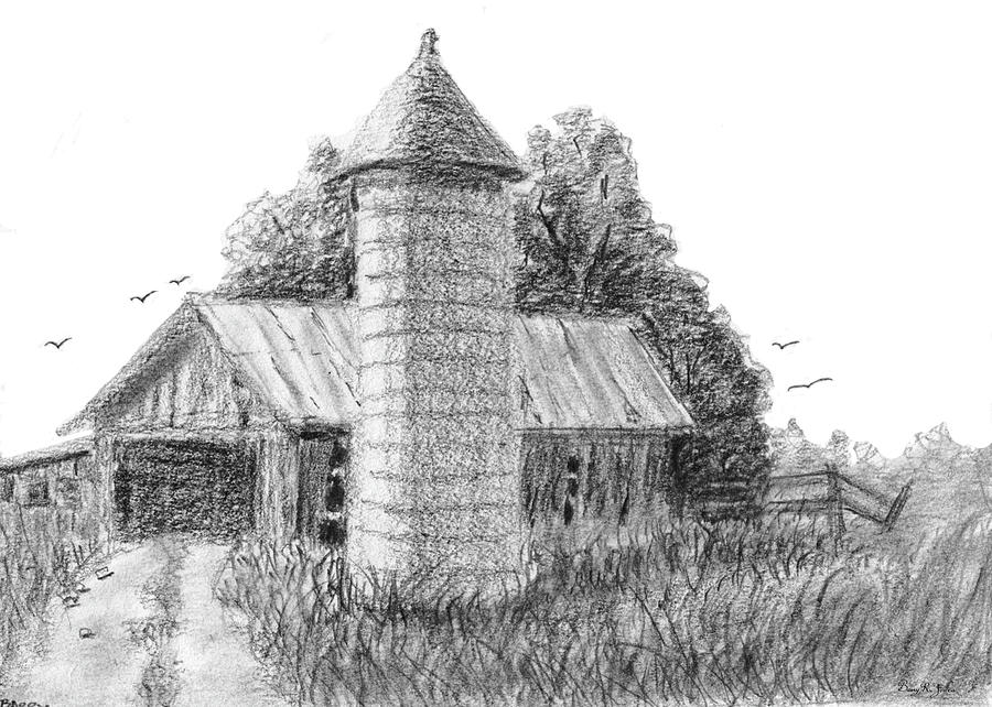 Rural Barn and Silo Drawing by Barry Jones