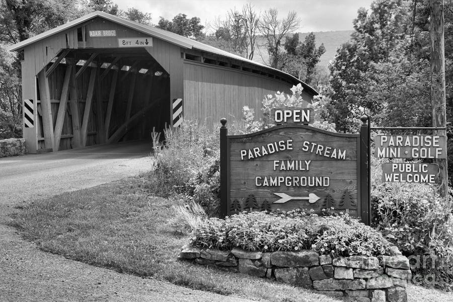 Rural Cisna Mill Covered Bridge Black And White Photograph by Adam Jewell