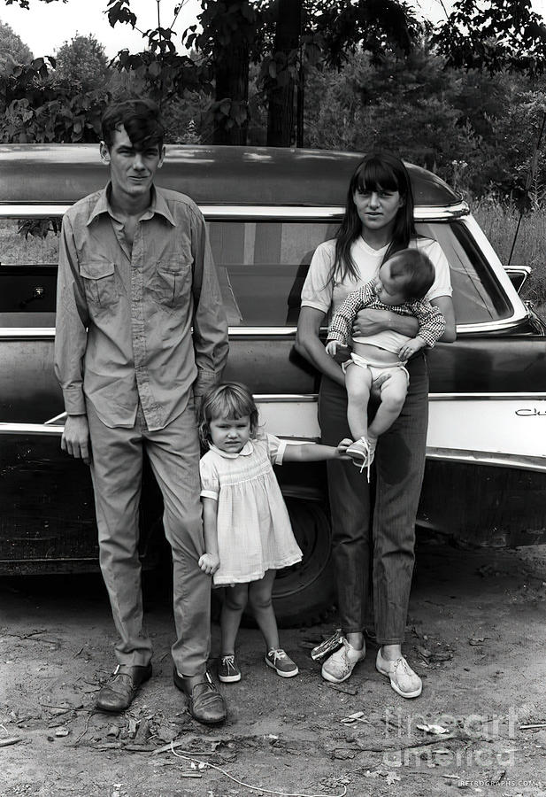Rural Farm Couple With Children And 1957 Chevrolet Station Wagon Photograph by Retrographs