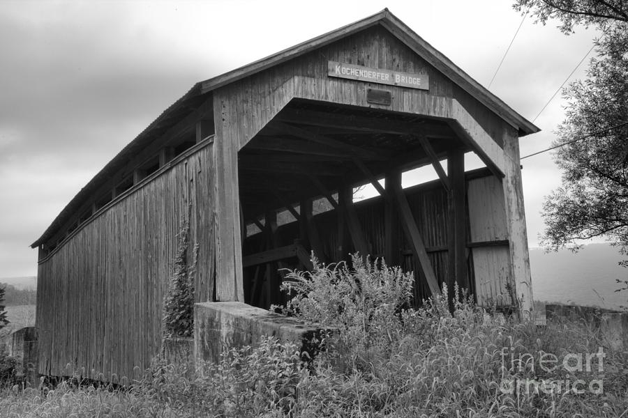 Rural Kochenderfer Covered Bridge Black And White Photograph by Adam Jewell