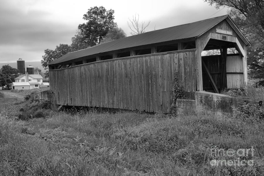 Rural Kochenderfer Covered Bridge Landscape Black And White Photograph by Adam Jewell