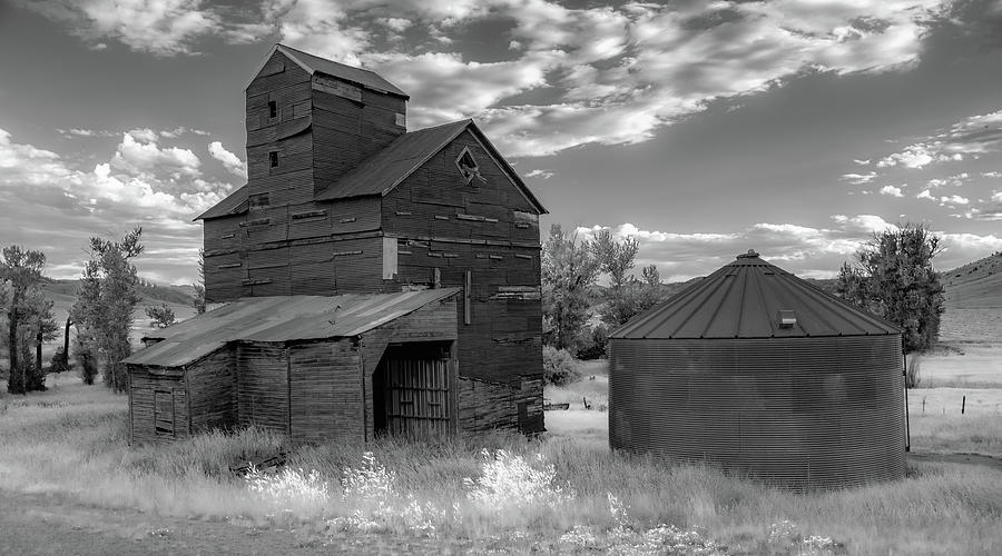 Rural Montana Granary, Black and White Photograph by Marcy Wielfaert