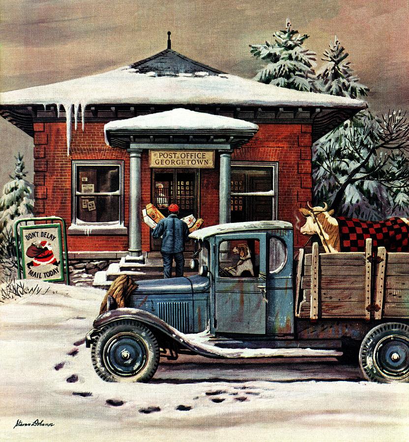 Christmas Drawing - Rural Post Office At Christmas by Stevan Dohanos