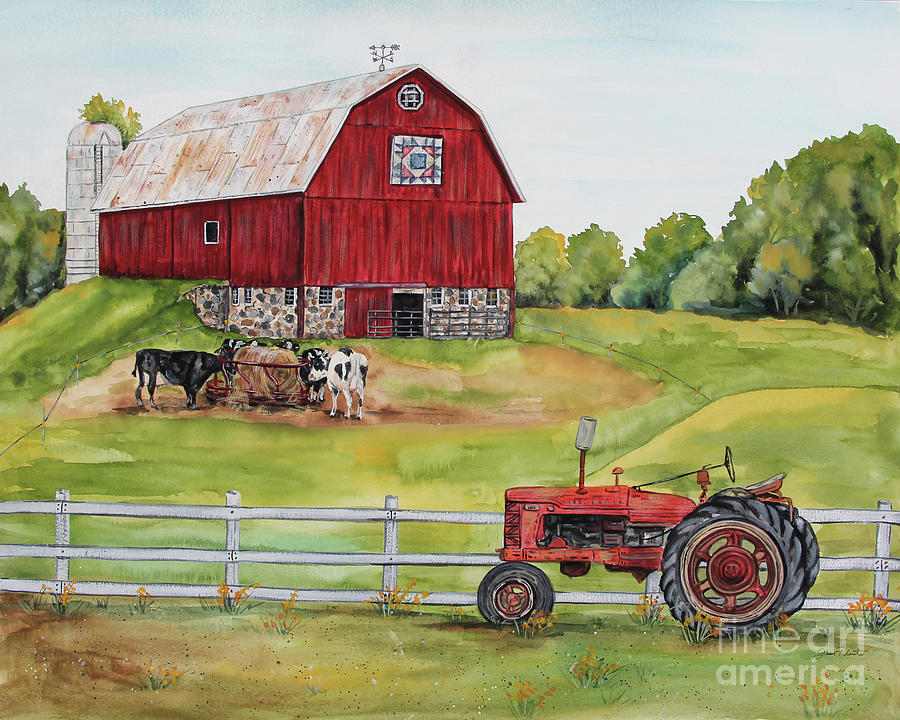 Vintage Painting - Rural Red Barn B by Jean Plout