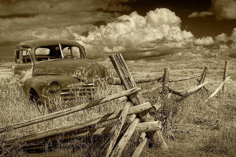 Rural Vintage Automobile in Sepia Tone Photograph by Randall Nyhof