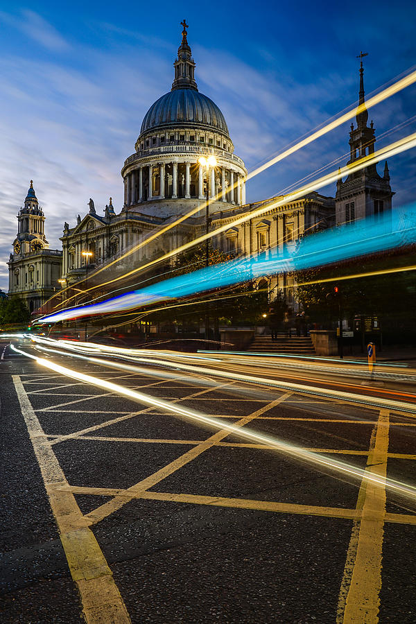 Rush Hour At Saint Pauls Cathedral In London, England, At Blue Hour. Photograph