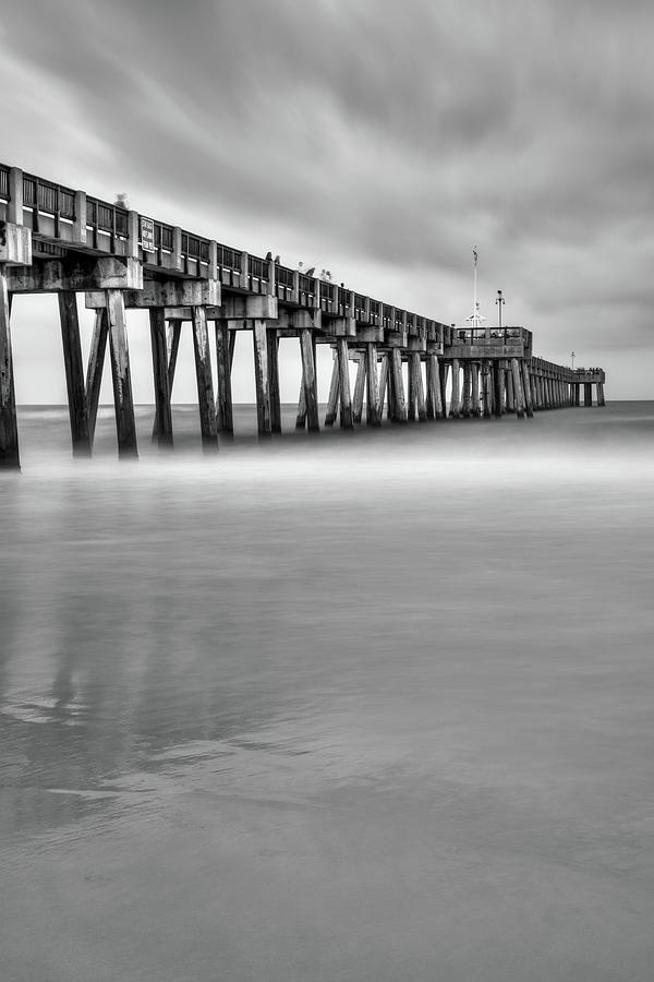 Black And White Photograph - Russell Fields Pier - Panama City Beach Monochrome by Gregory Ballos