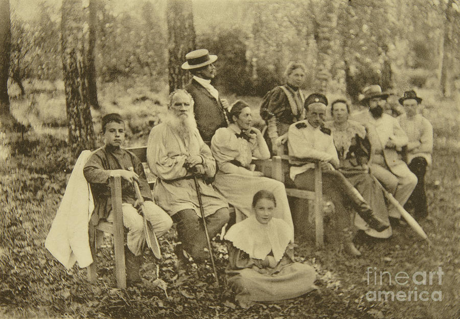Russian Author Leo Tolstoy With Guests Drawing by Heritage Images