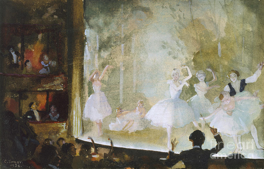 Russian Ballet, Champs Elysees Les Sylphides, 1932 Painting by Konstantin Andreevic Somov