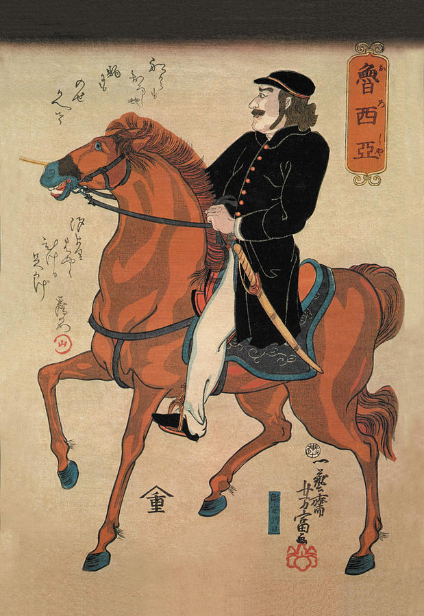 Russian on Horseback Painting by Utagawa Yoshitomi