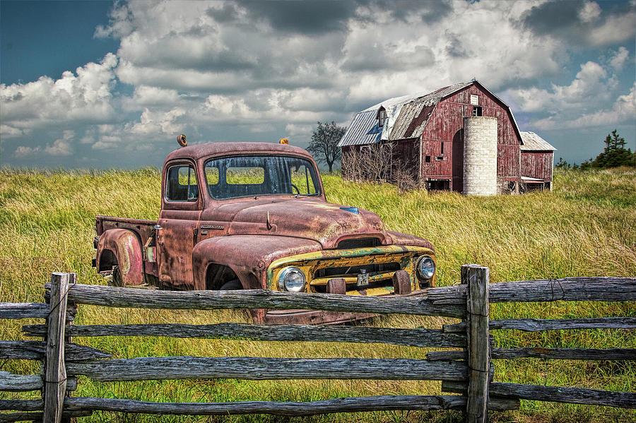 Rusted International Harvester Pickup Truck in a Rural Landscape Photograph by Randall Nyhof