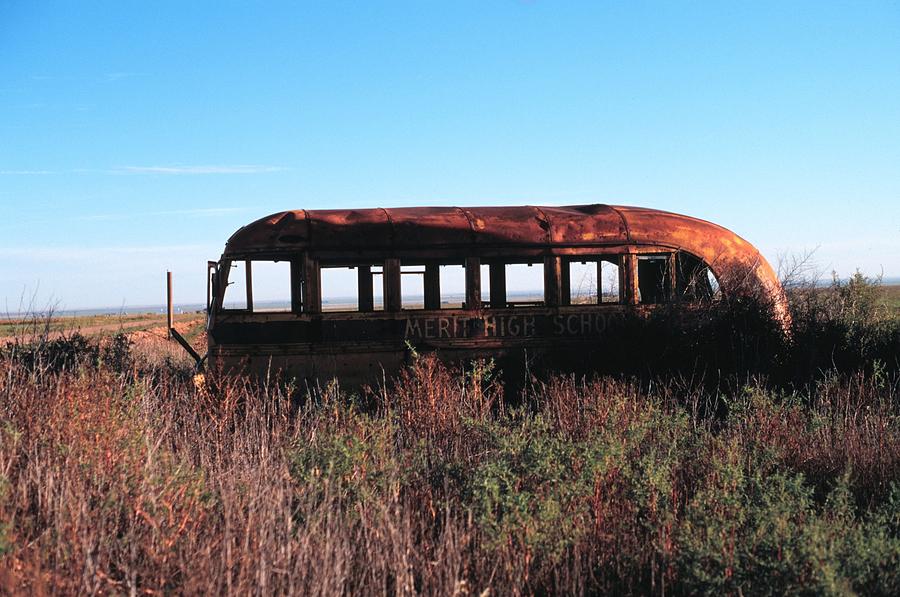 Rusted School Bus In Texas Photograph by Jim Steinfeldt