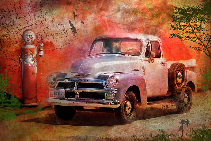 Rustic 1954 Chevy Pickup at Gas Pump Photograph by Betty Denise