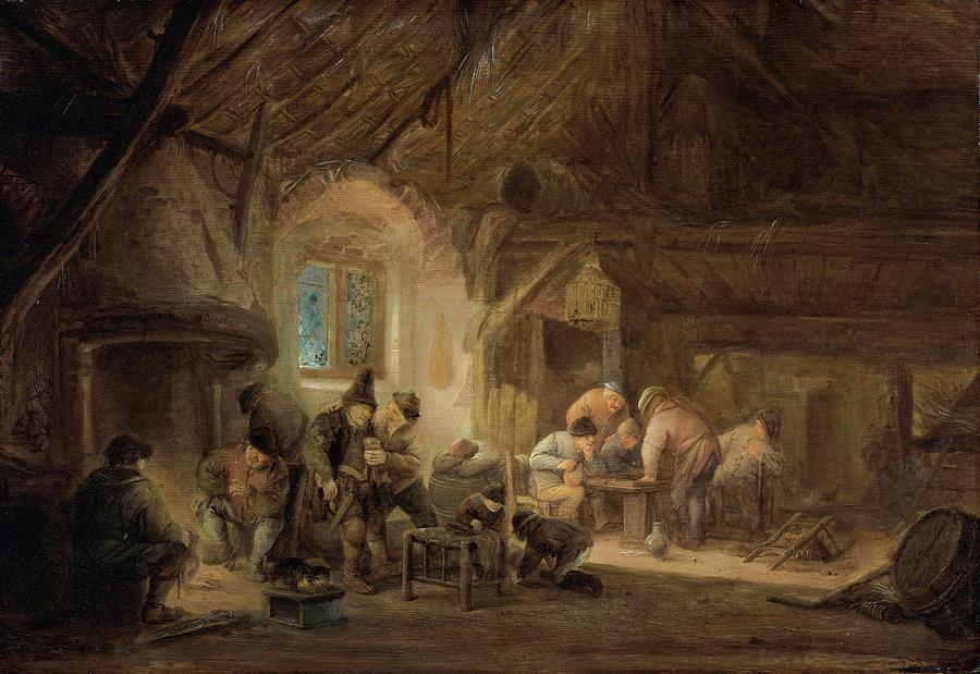 Interior Painting - Rustic Interior With Peasants Drinking And Gaming by Isaac Van Ostade