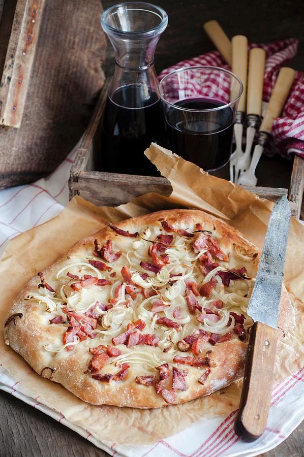 Rustic Pizza With Bacon And Onion Photograph by Irina Meliukh