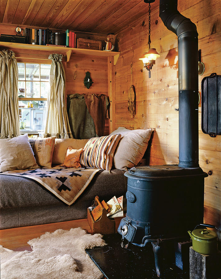 Rustic Stove In Deer Cabin Photograph by David Marlow