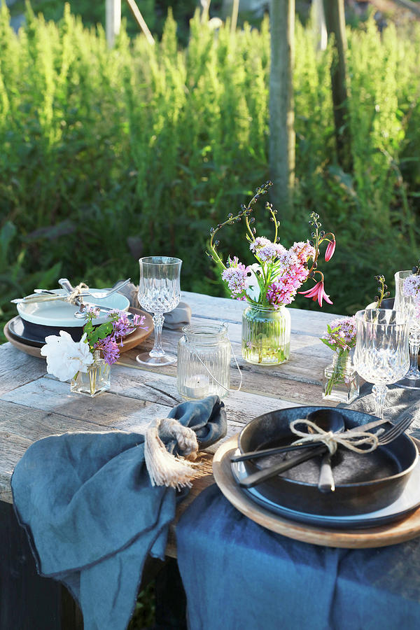 Rustic Table Set For Summer Party Photograph by Annette Nordstrom