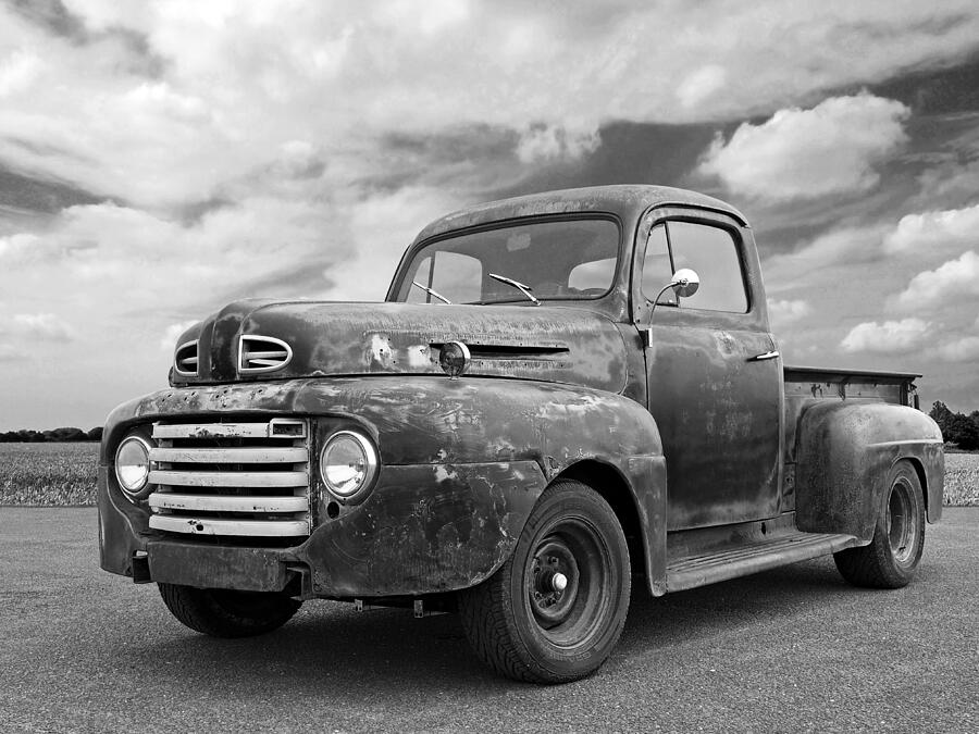 Rusty Ford Farm Truck Black And White Photograph by Gill Billington