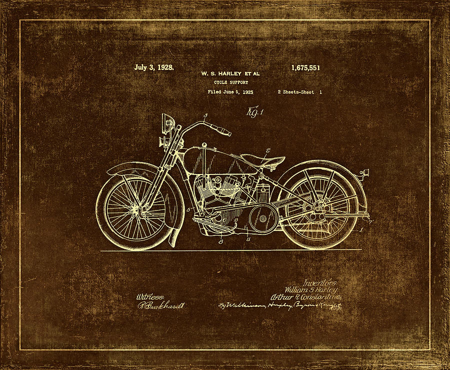 Rusty Harley - Davidson Motorcycle Patent Drawing Photograph by Maria Angelica Maira