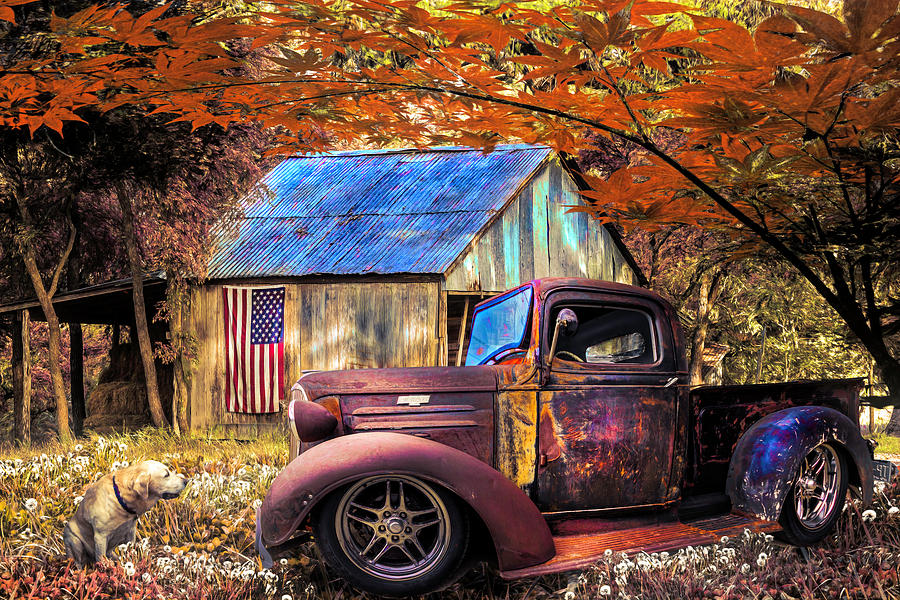 Rusty Old Truck on the Farm Fall Painting Photograph by Debra and Dave Vanderlaan