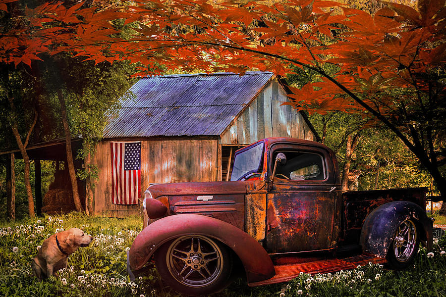 Rusty Old Truck on the Farm in Autumn Photograph by Debra and Dave Vanderlaan