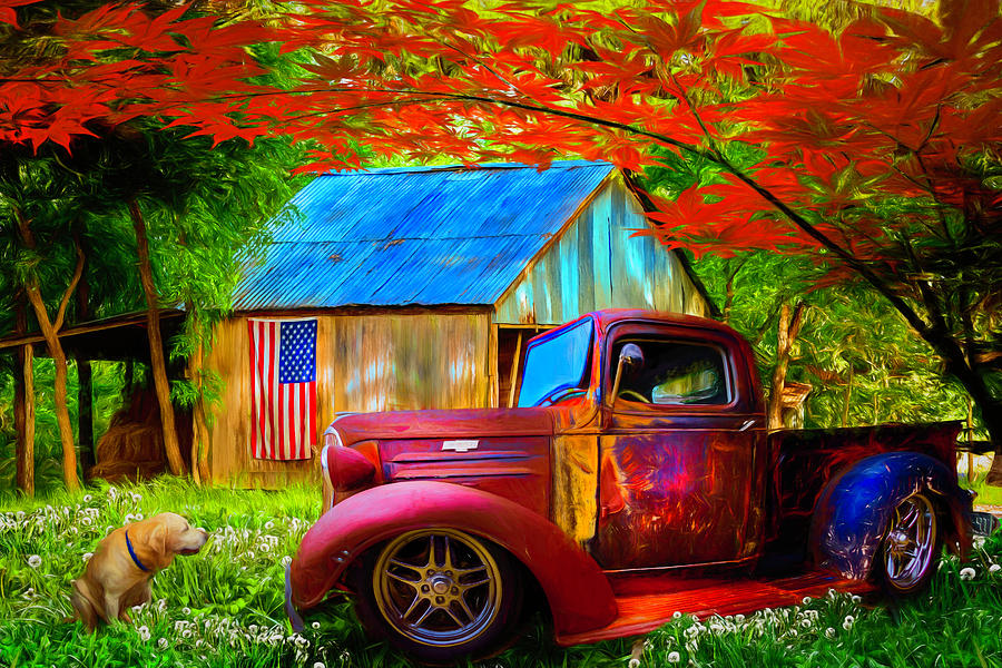 Rusty Old Truck on the Farm Painting Photograph by Debra and Dave Vanderlaan