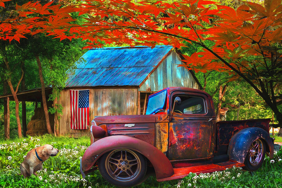 Rusty Old Truck on the Farm Watercolor Painting Photograph by Debra and Dave Vanderlaan