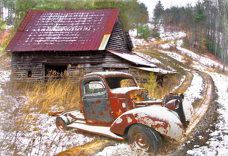 Rusty Red in the Snow Photograph by Debra and Dave Vanderlaan