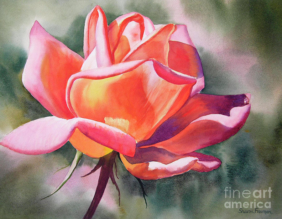 Rusty Rose Bud Painting by Sharon Freeman