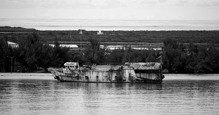 Rusty Ship In Black And White Photograph