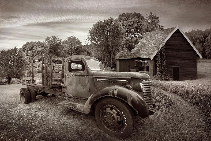 Rusty Truck in the Rural Countryside in Vintage Sepia Photograph by Debra and Dave Vanderlaan