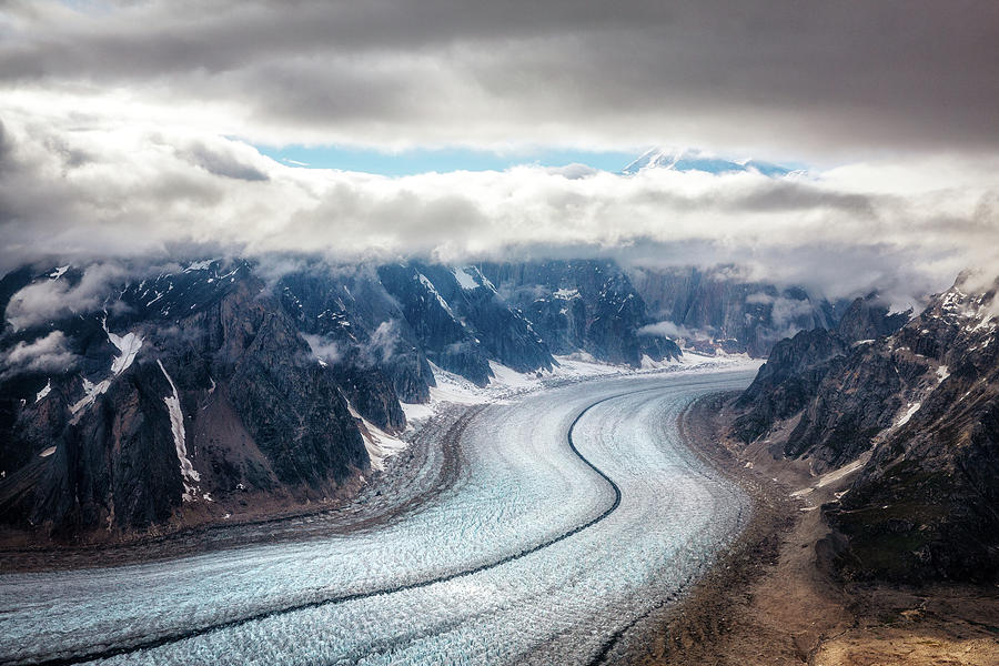 Ruth Glacier with Denali Mountain Aerial Photograph by Alex Mironyuk