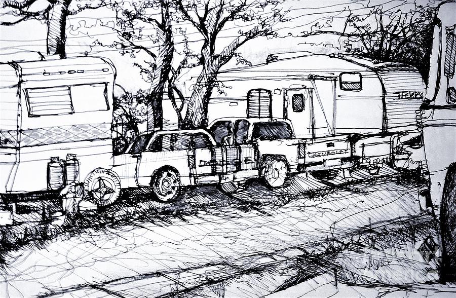 RV Park and Trucks Painting by Linda Shackelford