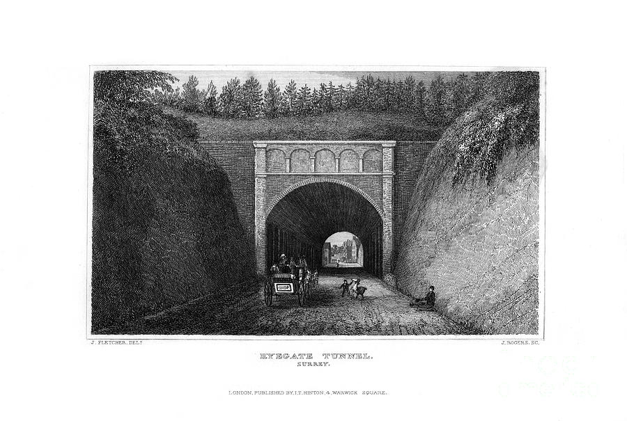 Ryegate Tunnel, Surrey, 1829.artist J Drawing by Print Collector