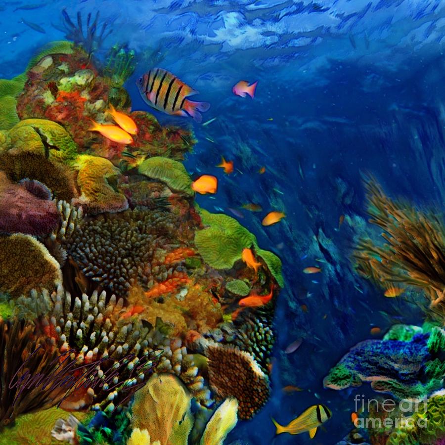 S Caribbean Underwater Garden - Square Painting by Lyn Voytershark