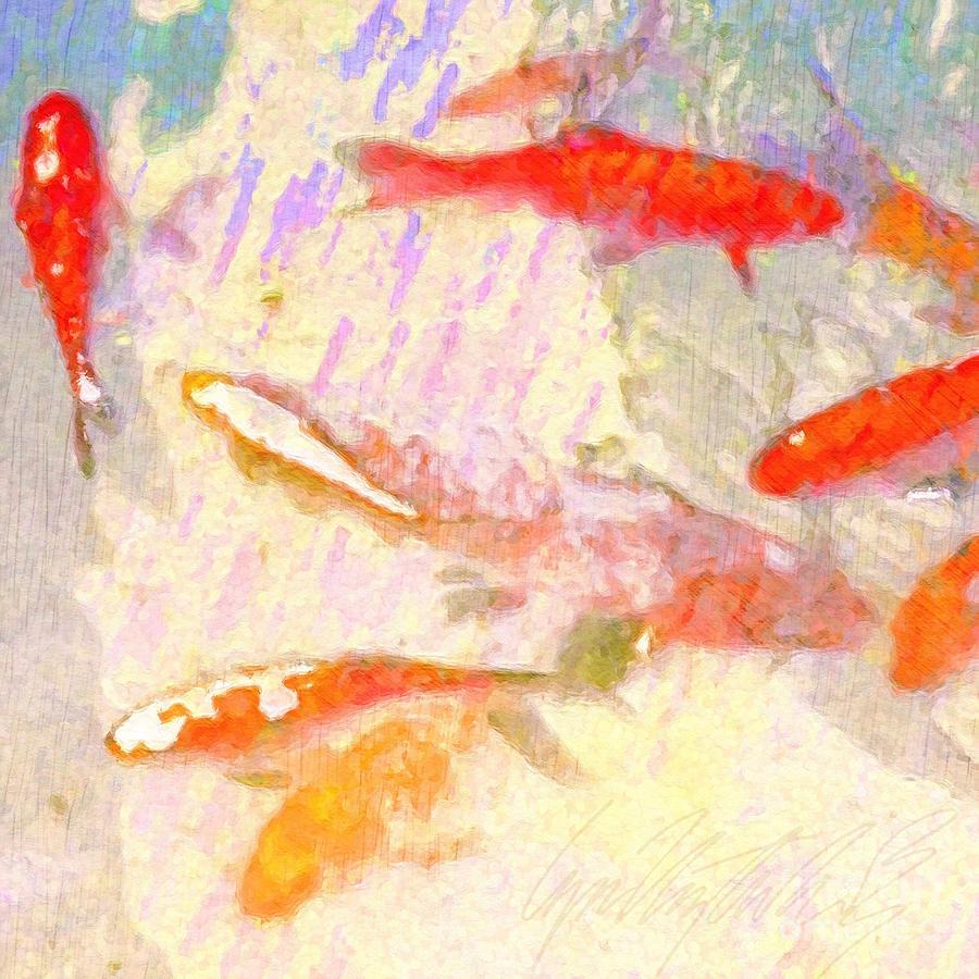 S Orange Koi Swimming in Baby Blue - Square Painting by Lyn Voytershark