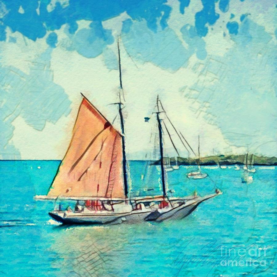 S Roseway Sailing into Harbor - Square Painting by Lyn Voytershark