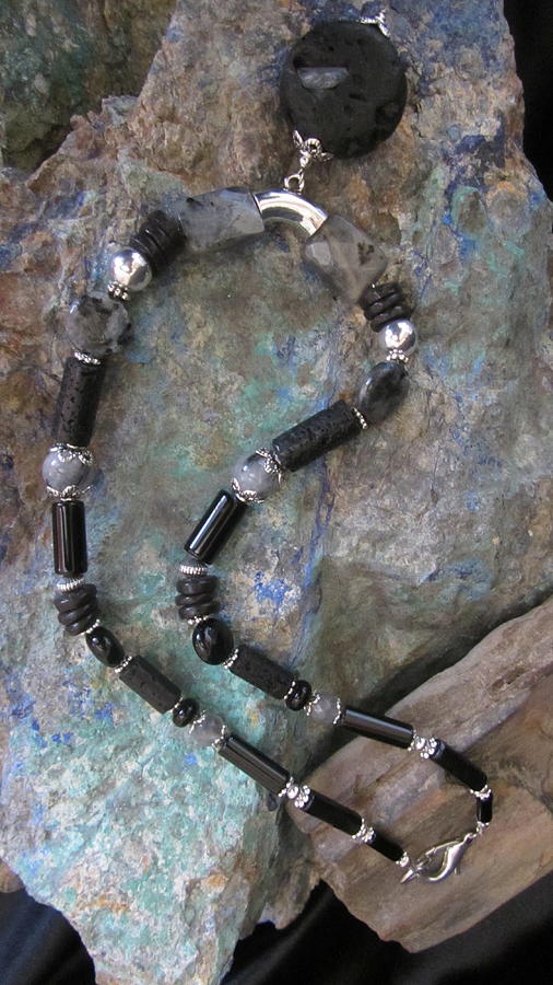 S102 Labradorite and Lava Jewelry by Barbara Prestridge