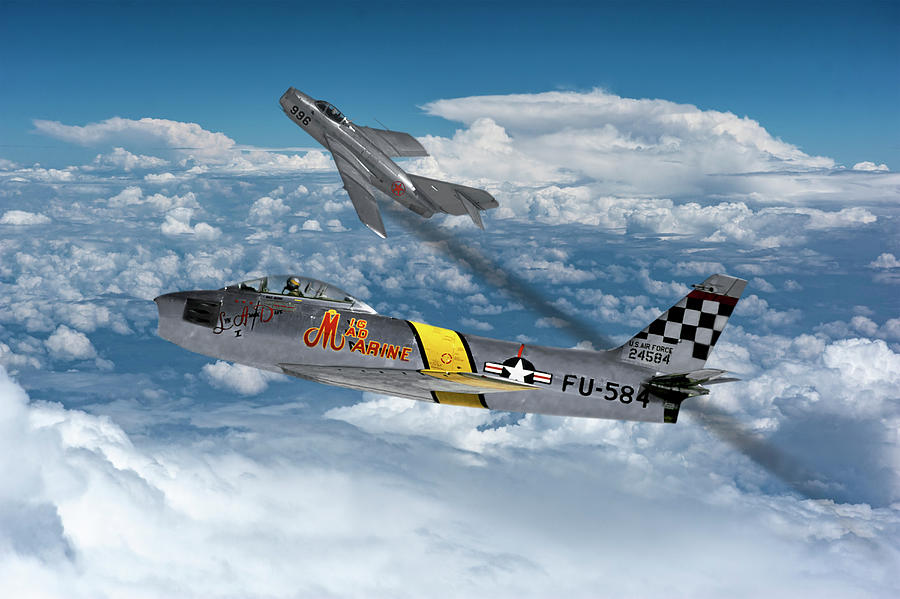 Sabre Jet vs. the MiG-15 Mixed Media by Erik Simonsen