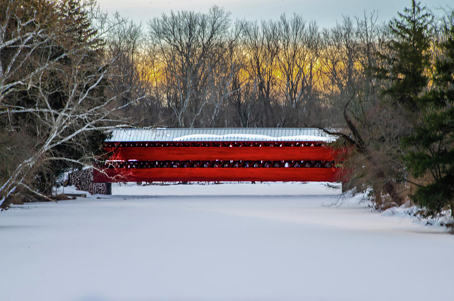 Sachs Covered Bridge - Winter in Gettysburg Photograph by Bill Cannon
