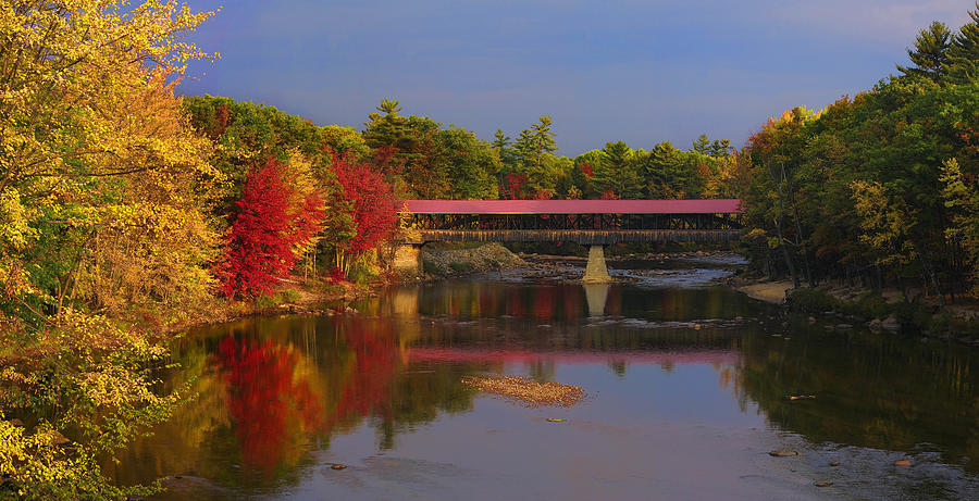 Fall Digital Art - Saco River Bridge, Conway, Nh by Franco Cogoli