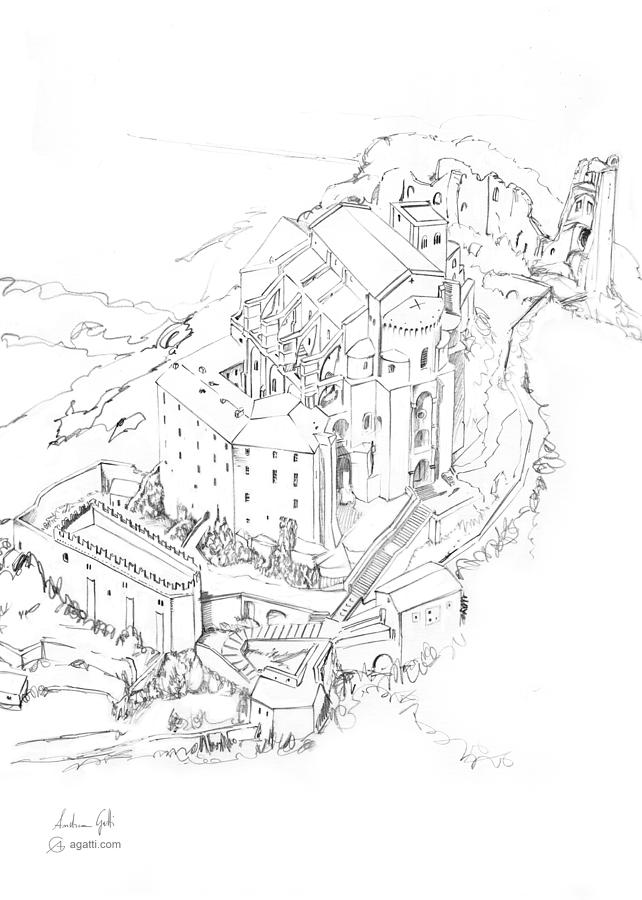 Sacra San Michele Pencil Drawing